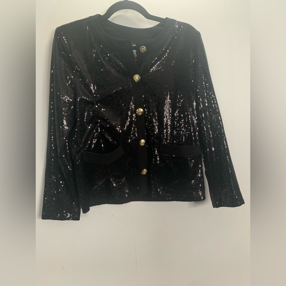 NWT Vince Camuto Black Sequin Blazer with Gold Buttons
